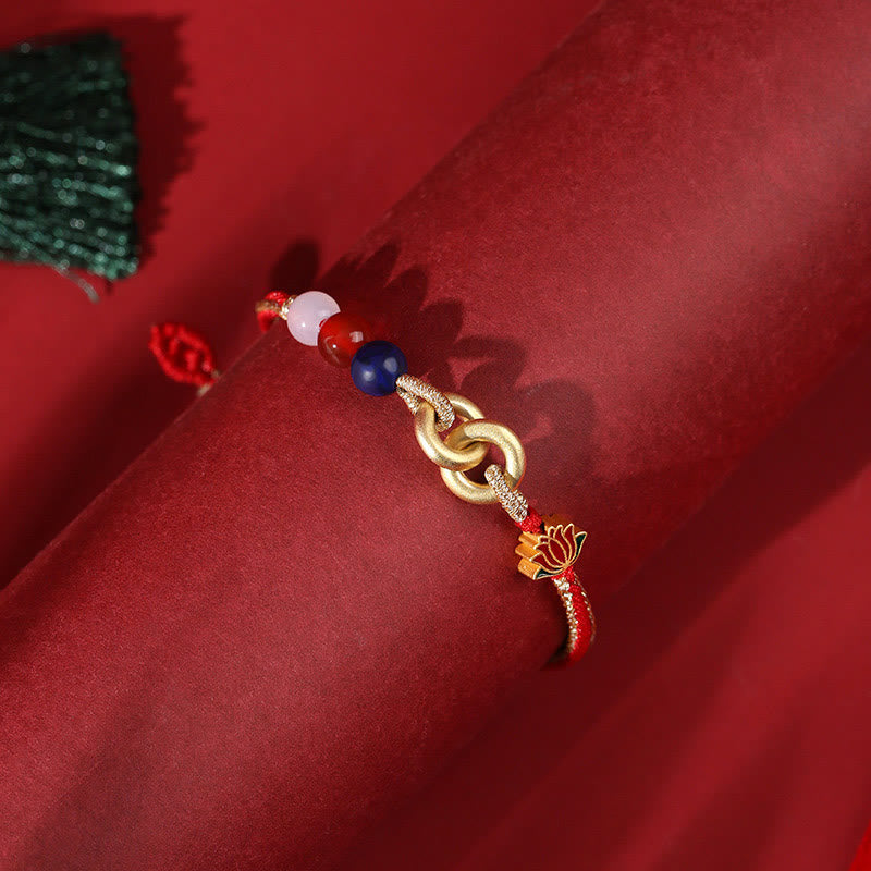 KarmaRipple's 925 Sterling Silver Double Peace Buckle Lotus Auspicious Bracelet p1