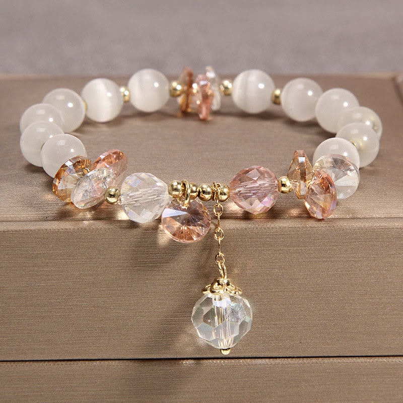 KarmaRipple's Cat's Eye Pink Gemstone Peace Talisman Bracelet p1
