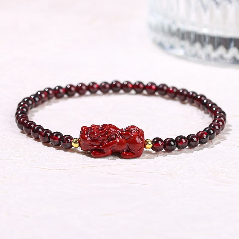 KarmaRipple's Garnet Cinnabar PiXiu Strawberry Quartz Square Bead Protection Bracelet p1