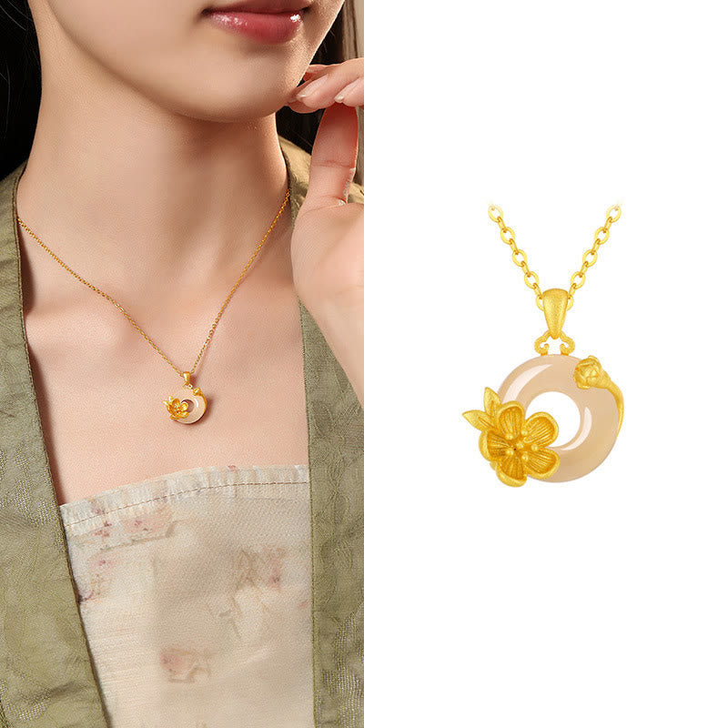 KarmaRipple's Chalcedony 925 Sterling Silver Peace Buckle Flowers Pendant Necklace p1