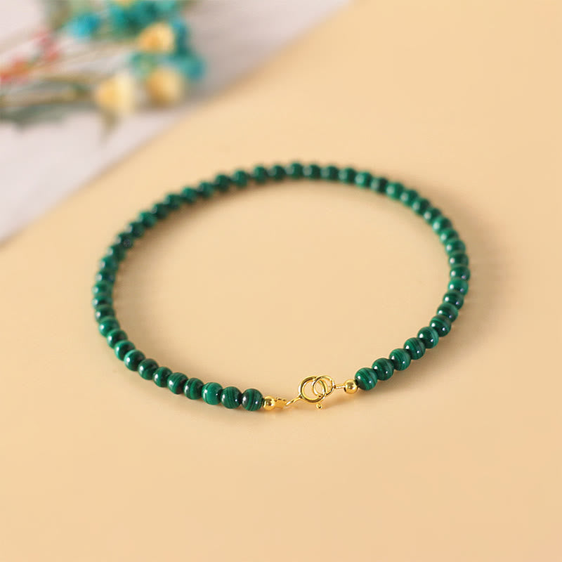 KarmaRipple's 4mm Authentic Malachite Beadwork 14k Gold Plated Bronze Anti-anxiety Bracelet p1
