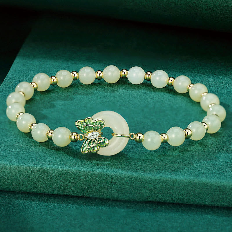 KarmaRipple's 925 Sterling Silver Authentic Hetian Jade Peace Buckle Butterfly Zircon Fortune Bracelet Pendant Necklace p1