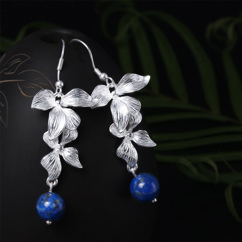 KarmaRipple's 925 Sterling Silver Lazurite Ethnic Style Flower Positive Drop Earrings p1