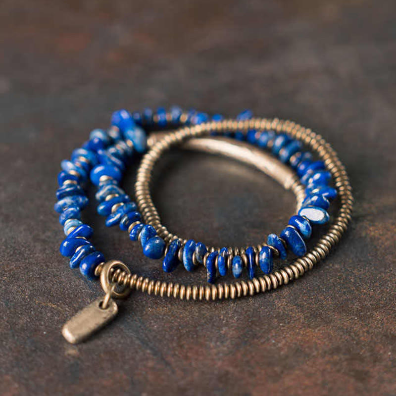 KarmaRipple's Irregular Shape Triple Wrap Lazurite Balance Bracelet p1