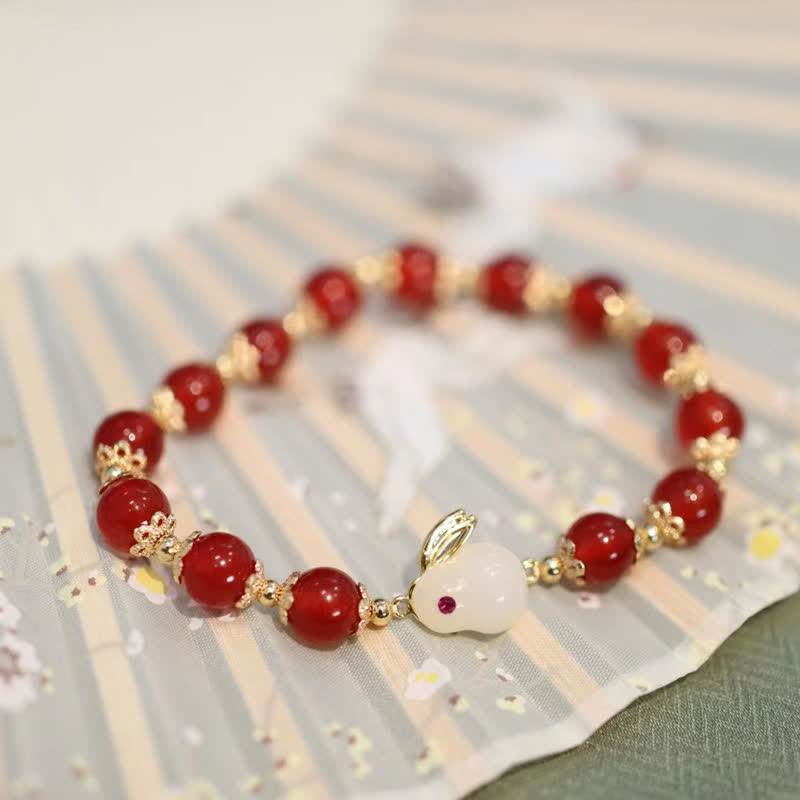 KarmaRipple's Year of the Rabbit Authentic Red Agate Ivory Jade Confidence Bracelet p1
