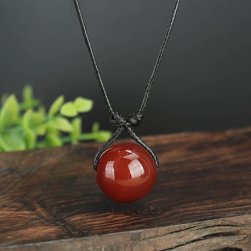 KarmaRipple's Red Agate Bead Confidence Leather Rope Pendant Necklace p1