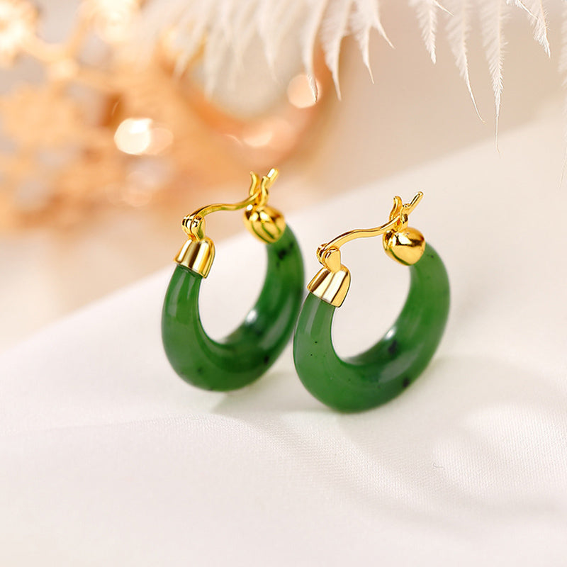KarmaRipple's 925 Sterling Silver Plated Gold Authentic Round Hetian Cyan Jade Fortune Drop Earrings p1