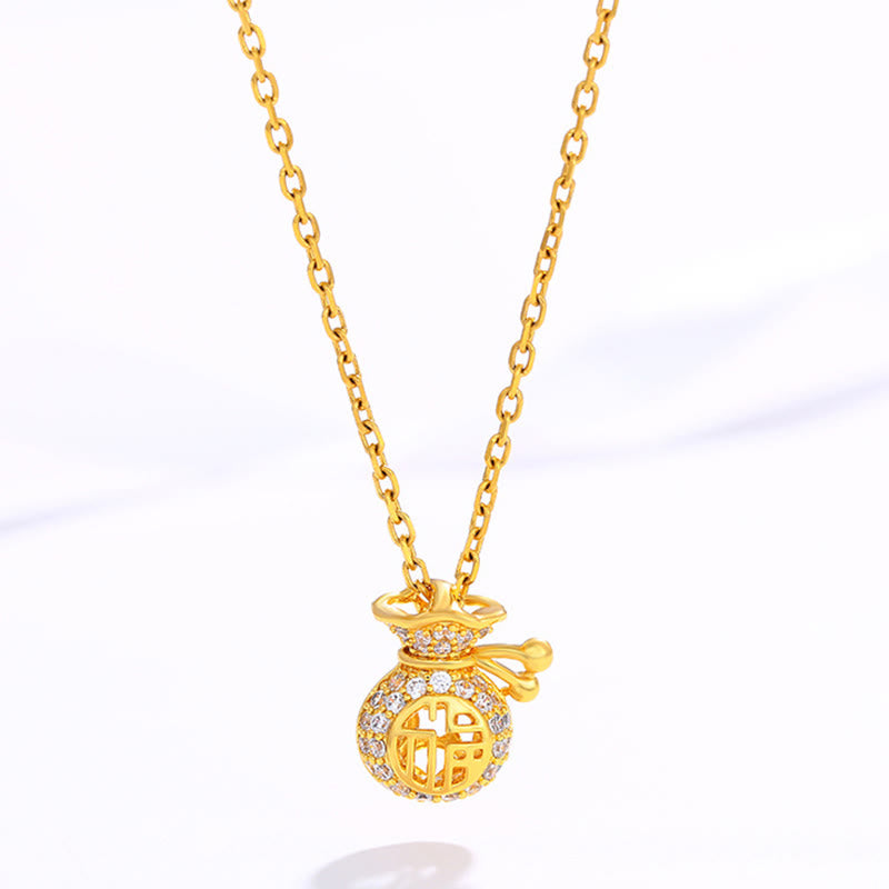 KarmaRipple's 24K Gold Plated Fu Character Fortune Money Bag Pendant Necklace p2