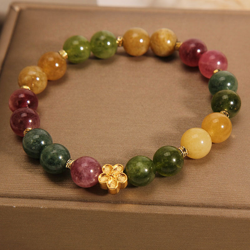 KarmaRipple's Authentic Colorful Tourmaline Golden Flower Positive Bracelet p1