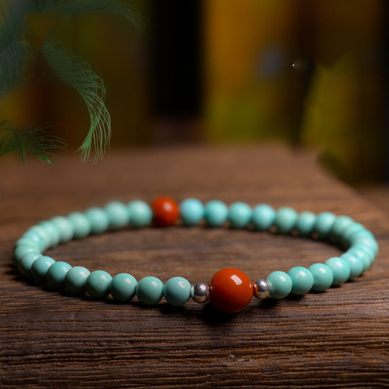 KarmaRipple's Turquoise Red Agate Bead Protection Bracelet p1