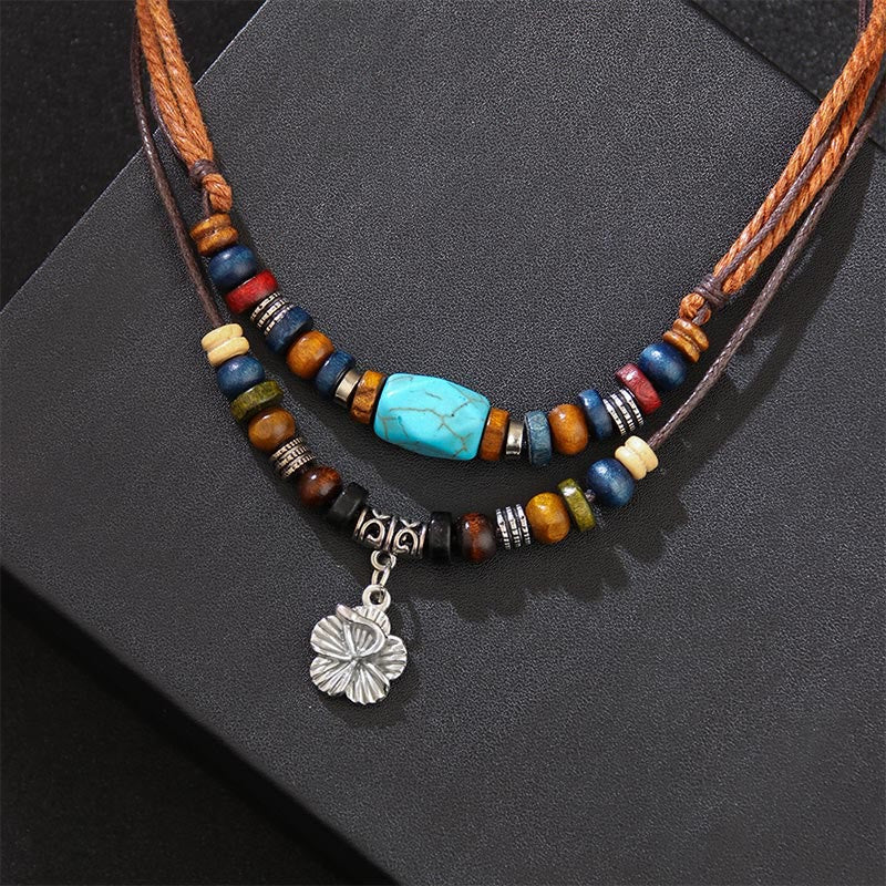 KarmaRipple's Turquoise Small Flower Protection Double Layer Pendant Necklace Bracelet p1