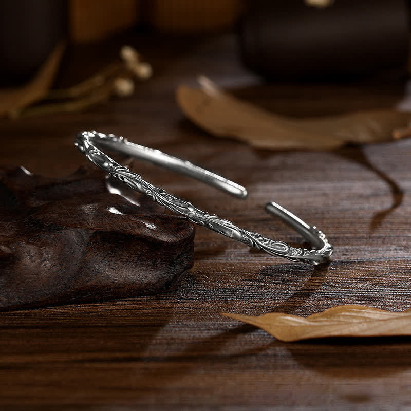 KarmaRipple's 925 Sterling Silver Handmade Vines Engraved Protection Bracelet Bangle p1