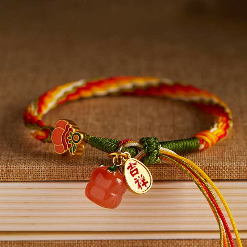 KarmaRipple's Persimmon Red Agate Strength Reincarnation Weave Braid String Bracelet p1