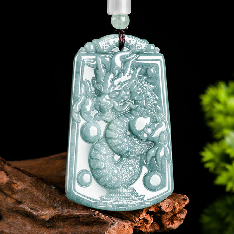 KarmaRipple's Year Of The Dragon Chinese Zodiac Dragon Travels The World Jade Strength Pendant Necklace p1