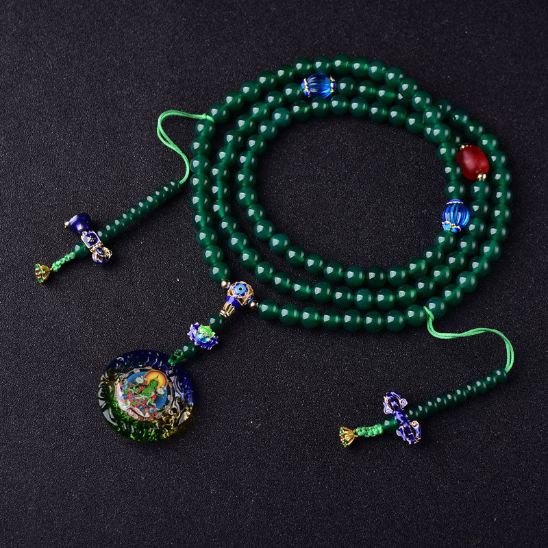 KarmaRipple's 108 Mala Beadwork Authentic Green Agate Bodhisattva Green Tara Manifestation Talisman Bracelet p1