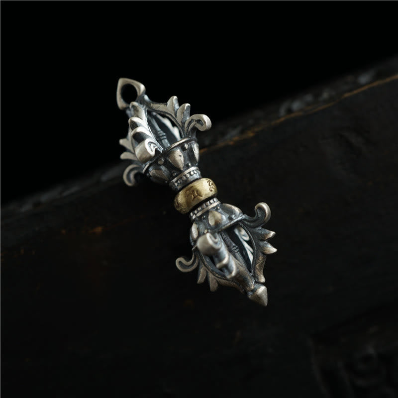 KarmaRipple's 925 Sterling Silver Om Mani Padme Hum Dorje Vajra Engraved Strength Necklace Hanging Decoration p1