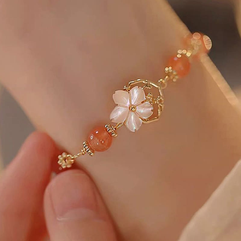 KarmaRipple's Red Agate Tridacna Stone Flower Confidence Bracelet p1