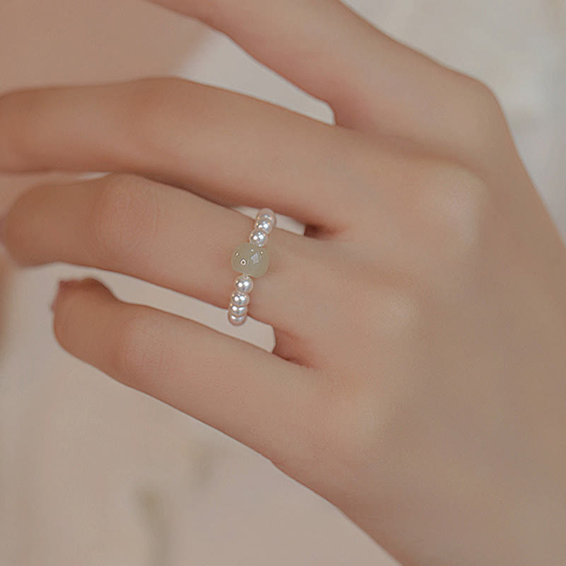 KarmaRipple's Round Jade Pearl Beadwork Fortune Ring p1