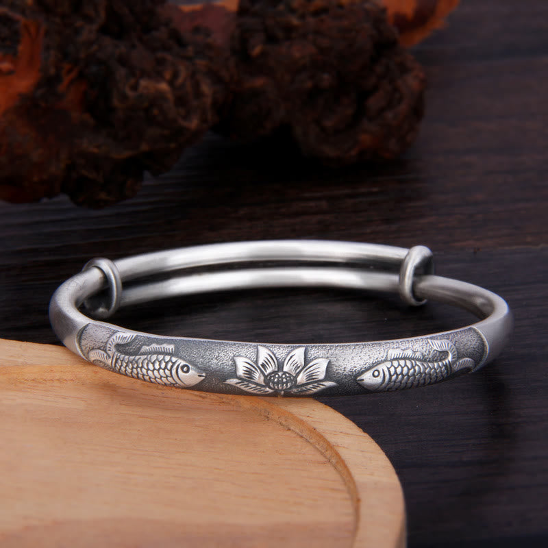 KarmaRipple's 999 Sterling Silver Koi Fish Lotus Wealth Fortune Bracelet Bangle p1