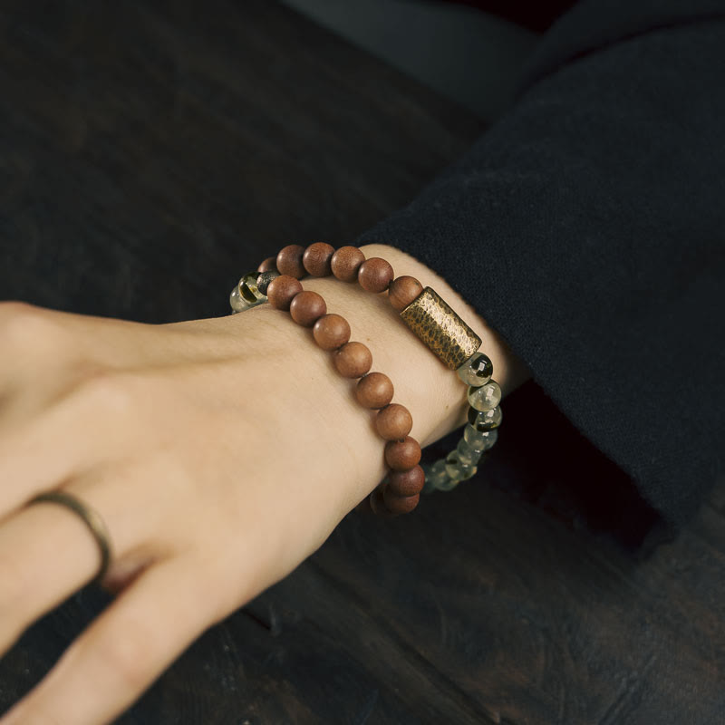 KarmaRipple's Green Rutilated Quartz Authentic Sandalwood Purification Bracelet p1