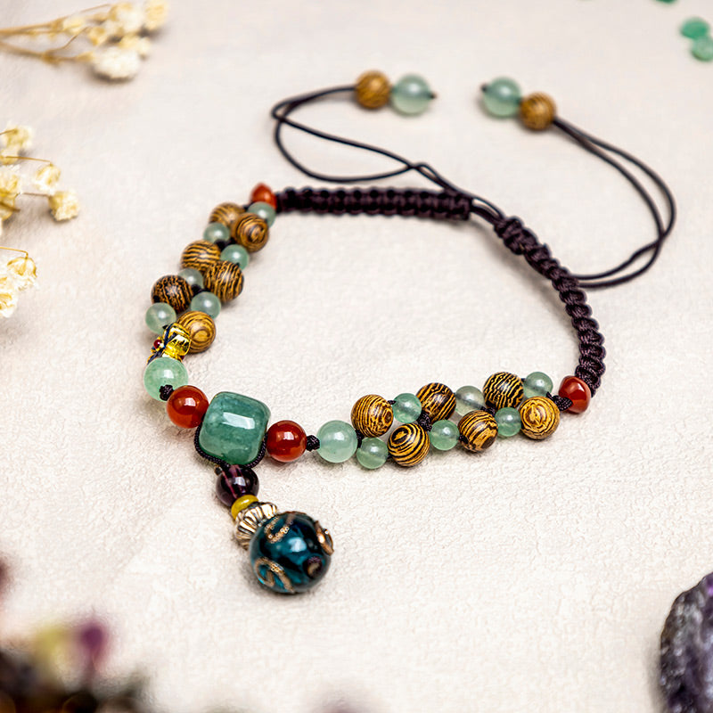 KarmaRipple's Wenge Wood Green Aventurine Balance Protection Anklet p1