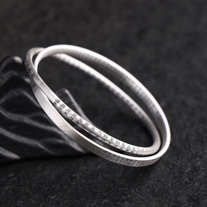 KarmaRipple's 999 Sterling Silver Heart Sutra Carved Protection Bracelet Bangle p1