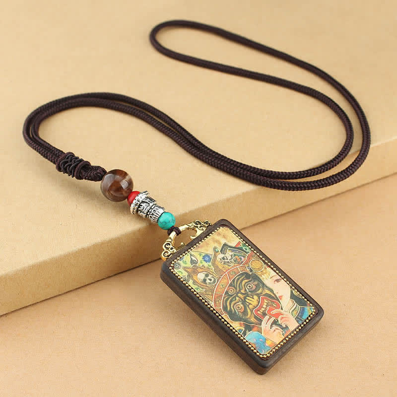 KarmaRipple's Tibet God of Wealth Thangka Ebony Peace Pendant Necklace p1
