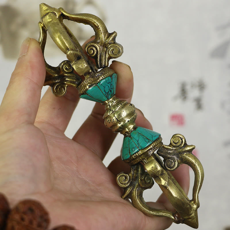 KarmaRipple's Tibetan Five Prong Vajra Dorje Handcrafted Nepal Spiritual Power Bronze Decoration p1