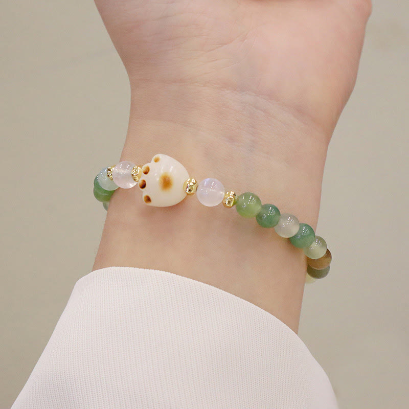 KarmaRipple's Green Agate Sun Stone Cat's Eye Bodhi Seed Cat Paw Support Bracelet p1