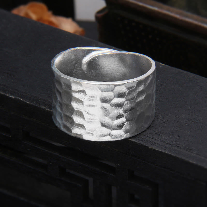 KarmaRipple's Tibetan 990 Sterling Silver Handmade Rustic Hammered Pattern Ring p1