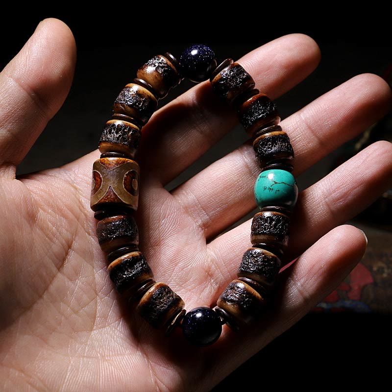 KarmaRipple's Tibetan Yak Bone Dzi Bead Turquoise Keep Away Evil Spirits Bracelet p31