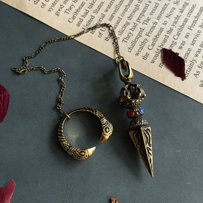 KarmaRipple's Pentagram Eye of God Feather Hamsa Bronze Balancing Pendant Necklace Pendulum p5