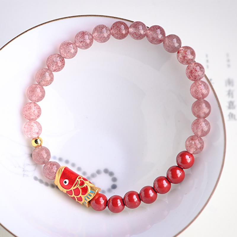 KarmaRipple's Authentic Strawberry Quartz Cinnabar Fortunate Koi Fish Balancing Bracelet p4