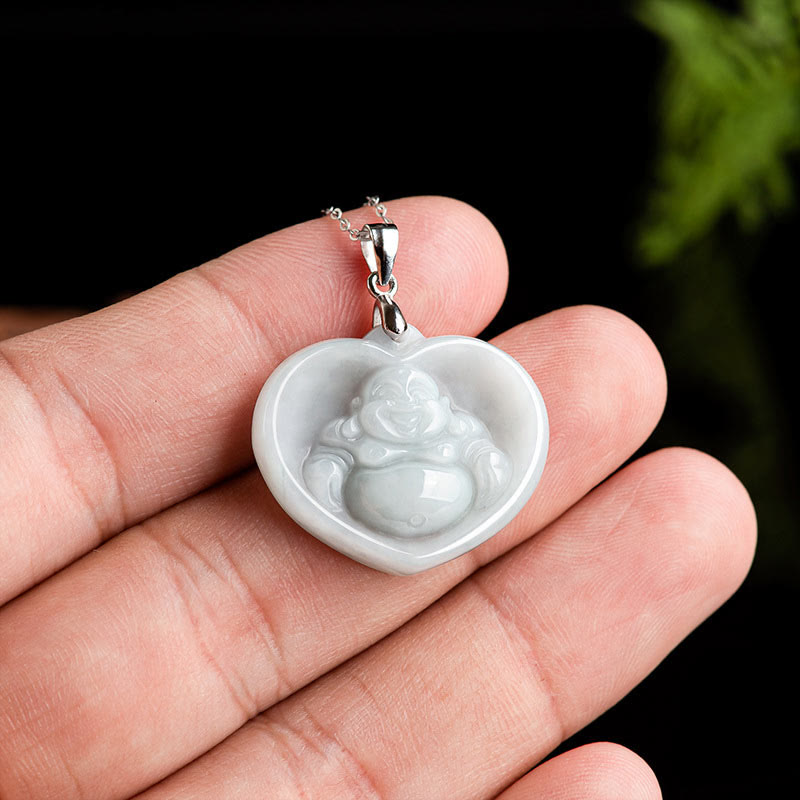 KarmaRipple's 925 Sterling Silver Laughing Buddha Ivory Jade Fortune Blessing Pendant Necklace p5