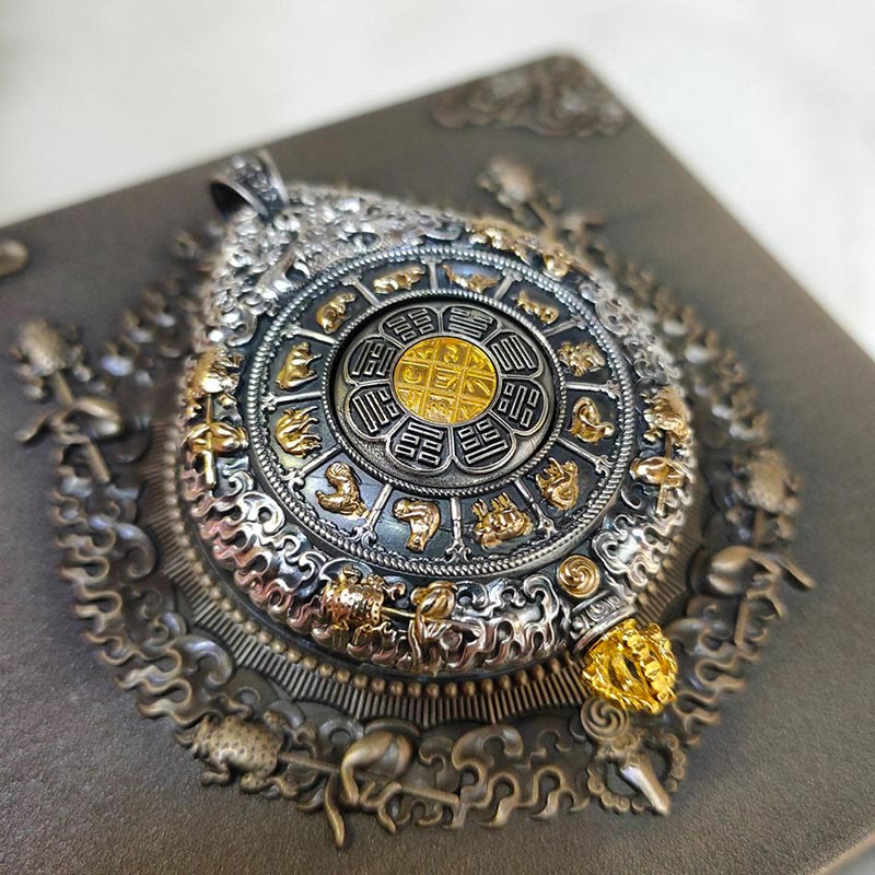 KarmaRipple's Chinese Zodiac Natal Buddha Thangka Nine Palaces Eight Diagrams Wealth Rotatable Pendant Necklace p13