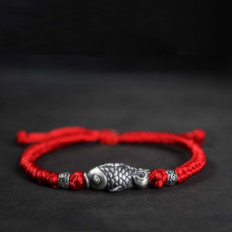 KarmaRipple's Silver Fortune Koi Fish Woven String Bracelet p1