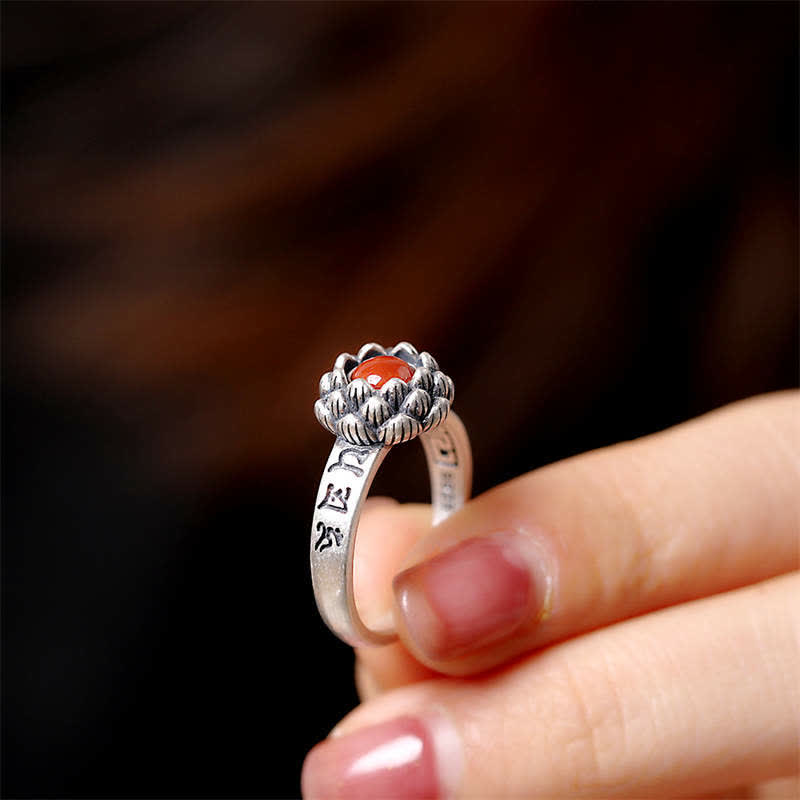 KarmaRipple's KarmaRipple's 25 Sterling Silver Lotus Red Agate Confidence Blessing Ring p4