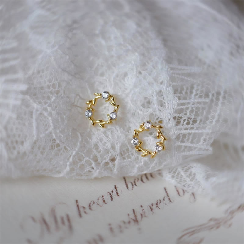 KarmaRipple's 925 Sterling Silver Posts Bronze Metal Tiny Wreath Stud Blessing Flower Earrings p5