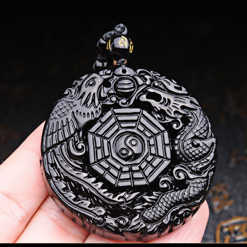 KarmaRipple's Bagua Dragon Phoenix Obsidian Fulfilment Necklace Pendant p11