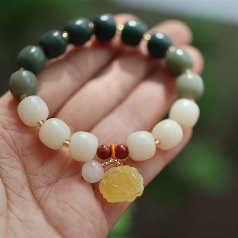 KarmaRipple's Gradient Bodhi Seed Amber Lotus Peace Bracelet p15