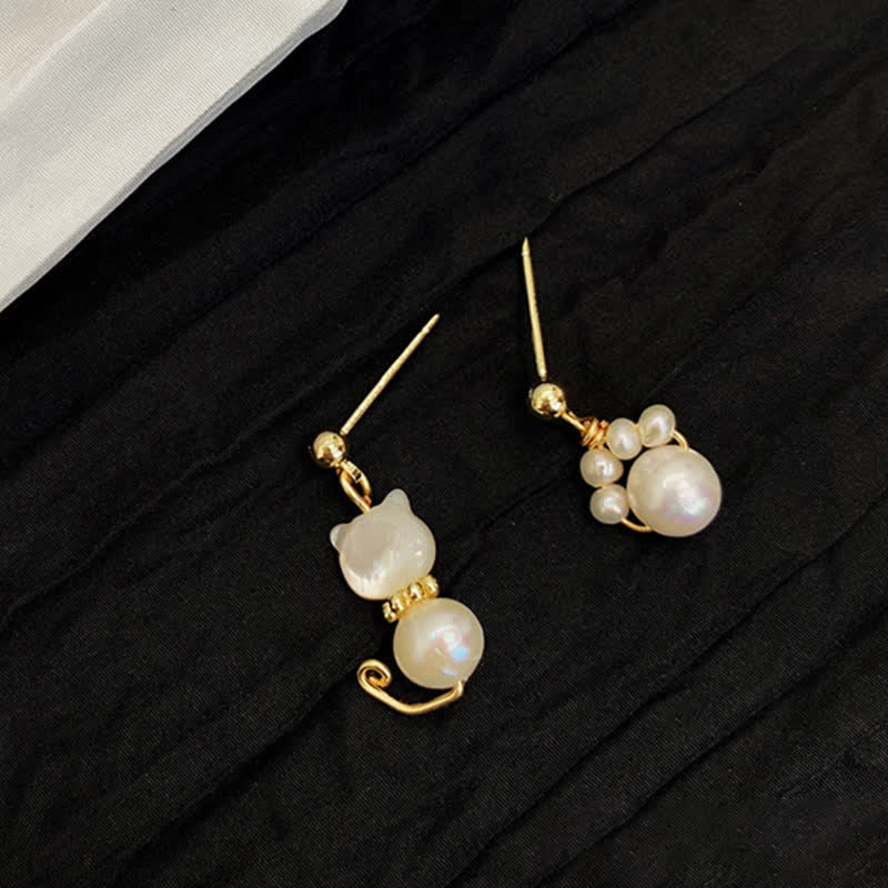 KarmaRipple's Cute Cat Paw Pearl Wisdom Stud Drop Earrings p9