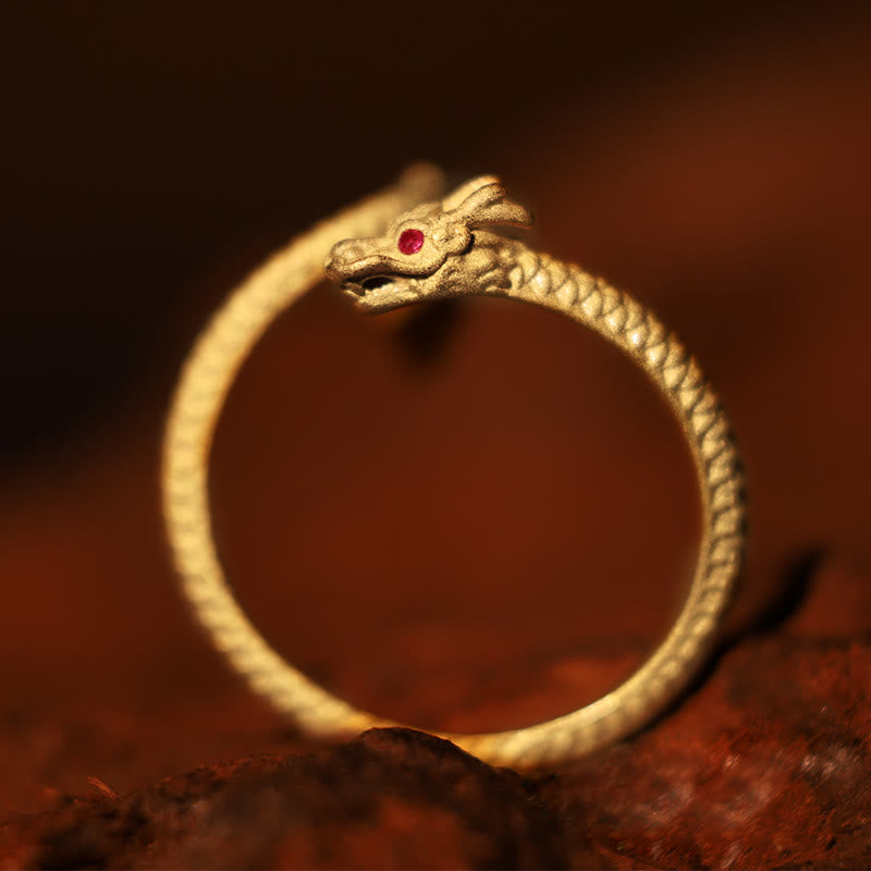 KarmaRipple's 925 Sterling Silver Vintage Year of the Dragon Fortune Protection Strength Adjustable Ring p5