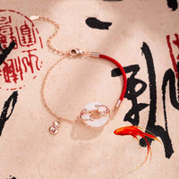 KarmaRipple's Ivory Jade Double Koi Fish Peace Buckle Attract Fortune Fortune Talisman Bracelet