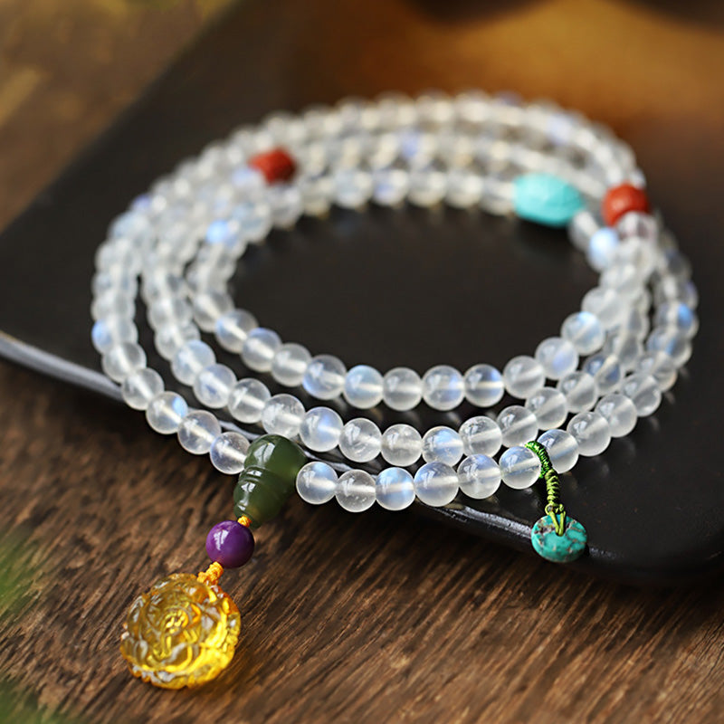 KarmaRipple's 108 Mala Beadwork Moonstone Amber Lotus Turquoise Gemstone Balancing Bracelet p8