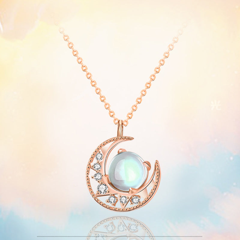 KarmaRipple's 925 Sterling Silver Moonstone Moon Pattern Love Pendant Necklace p2