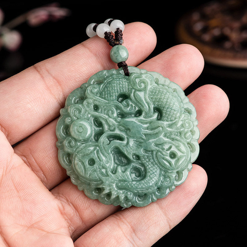 KarmaRipple's Chinese Zodiac Dragon Jade Fortune Pendant String Necklace p5