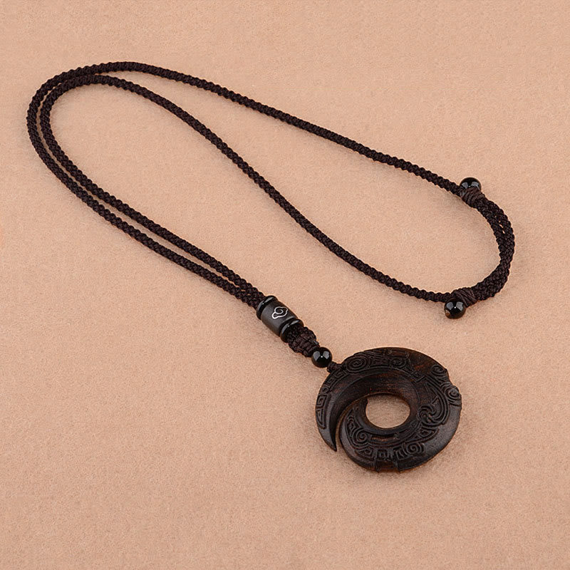 KarmaRipple's Small Leaf Red Sandalwood Ebony Wood One's Fortune Improves Design Patern Protection Pendant Necklace p11