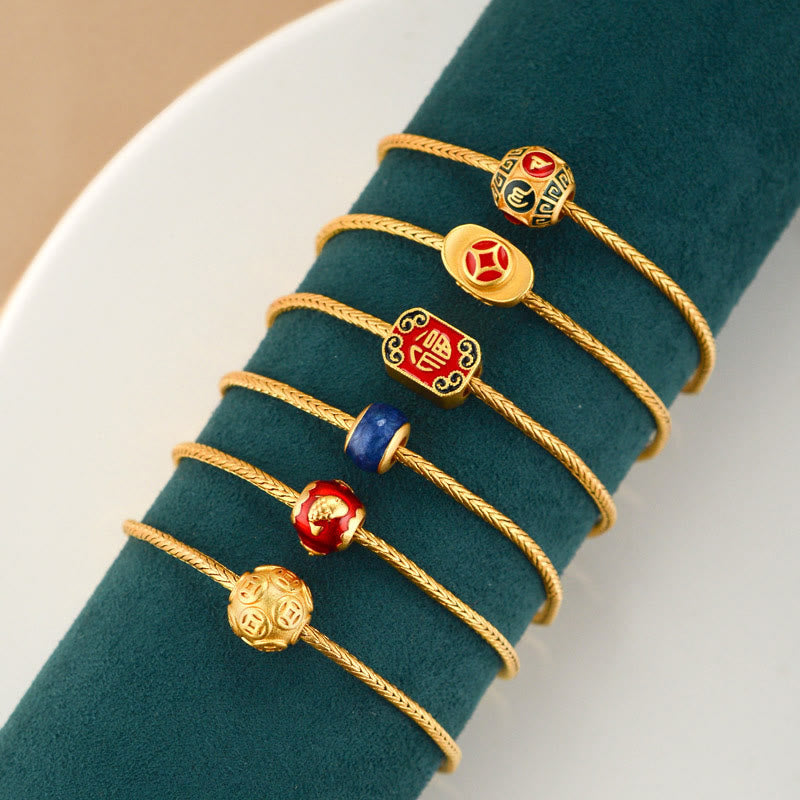 KarmaRipple's Tibetan 18K Gold Om Mani Padme Hum Fortunate Koi Fish Fu Character Ingot Bronze Coin Peace Bracelet p7