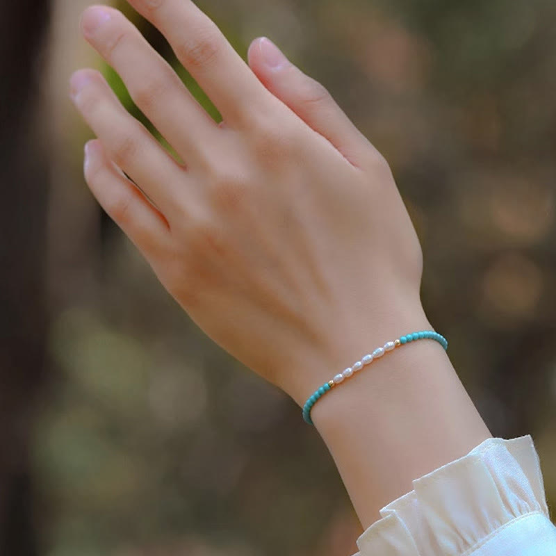 KarmaRipple's Turquoise Red Agate Pearl Small Beaded Protection Bracelet p8