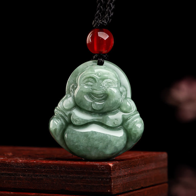 KarmaRipple's Authentic Green Jade Laughing Buddha Fortune Abundance Pendant Necklace p2